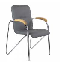 Кресло  "Samba CF-103", хром каркас, накладки "бук", кожзам серый, собрано, 532758