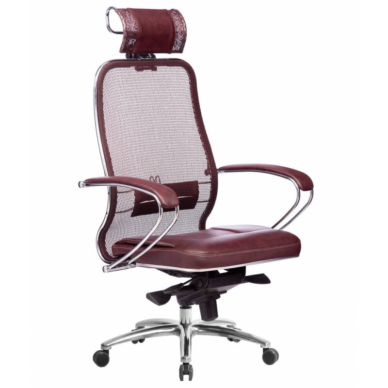 Кресло Samurai SL-2.04 (бордовая кожа/бордовая ткань-сетка) главное фото