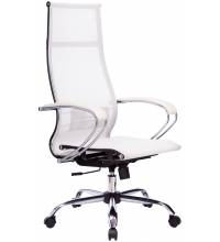 Кресло руководителя МЕТТА Комплект 7 хром белое (сетка)