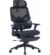 Кресло Cactus CS-CHR-MC01-BK черный сет./эко.кожа с подголов. крестов. пластик подст.для ног