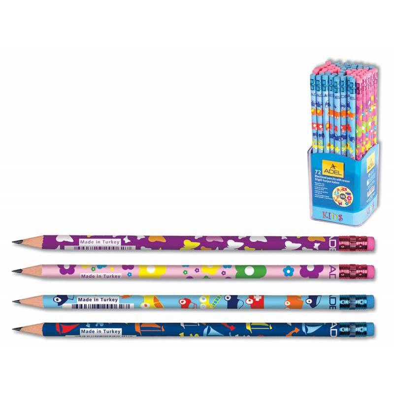 Карандаш чернографит. Adel KID`S 203-1151-000 HB ластик корпус ассорти (фио/роз/гол/син) рисунок главное фото