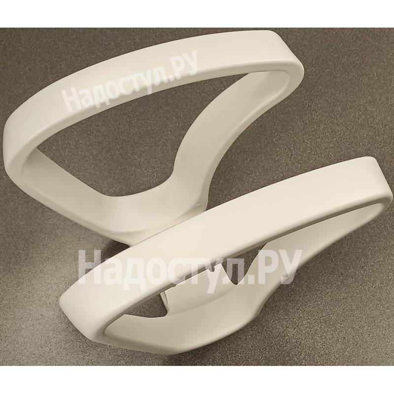 Пара белых каплевидных пластиковых подлокотников для офисного кресла. главное фото