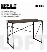 Стол на металлокаркасе BRABIX LOFT CD-002, 1000х500х750 мм, складной, цвет морёный дуб, 641212